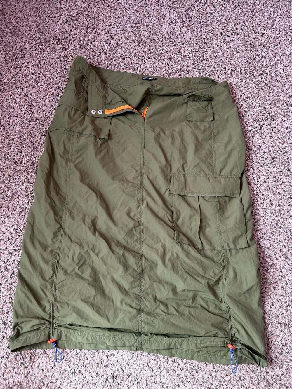 Fashion Nova Olive Green Utility Cargo Midi Skirt with Bungee Cinch Hem